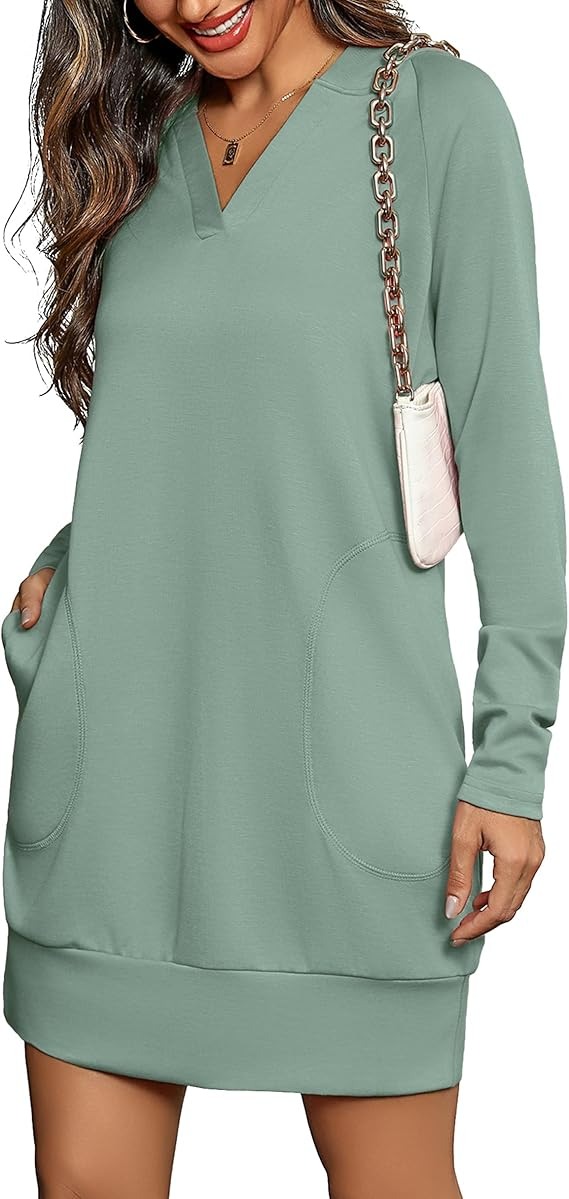Loose sage hoodie dress