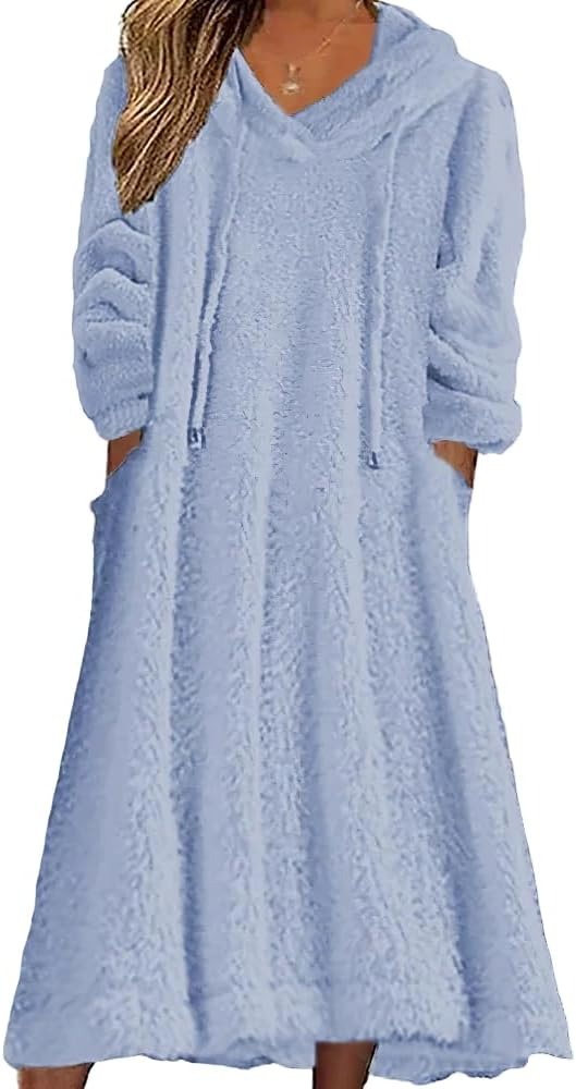 Plush pale-blue hooded robe