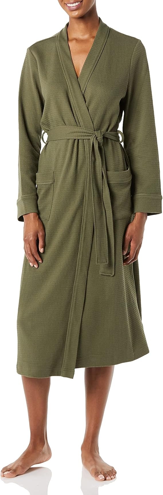 Olive full-length wrap robe