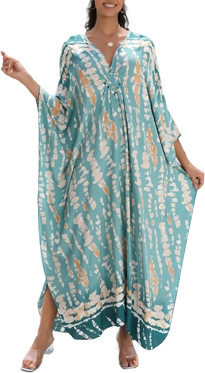 Turquoise patterned loose kaftan