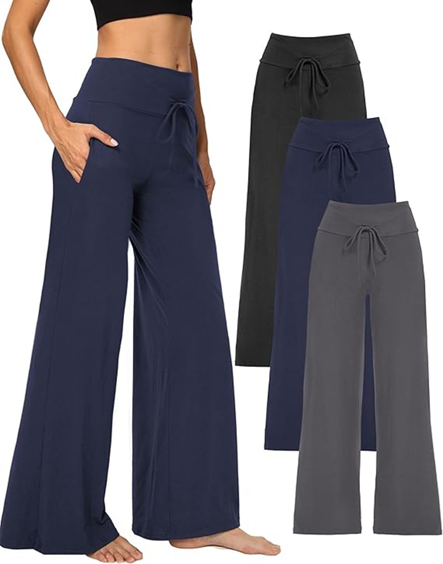 Soft navy and gray wide-leg pants