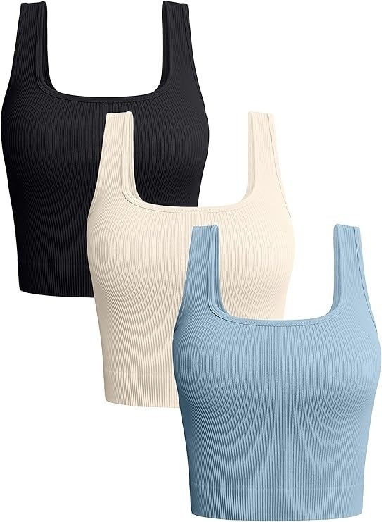 Four-pack of ribbed square-neck tanks