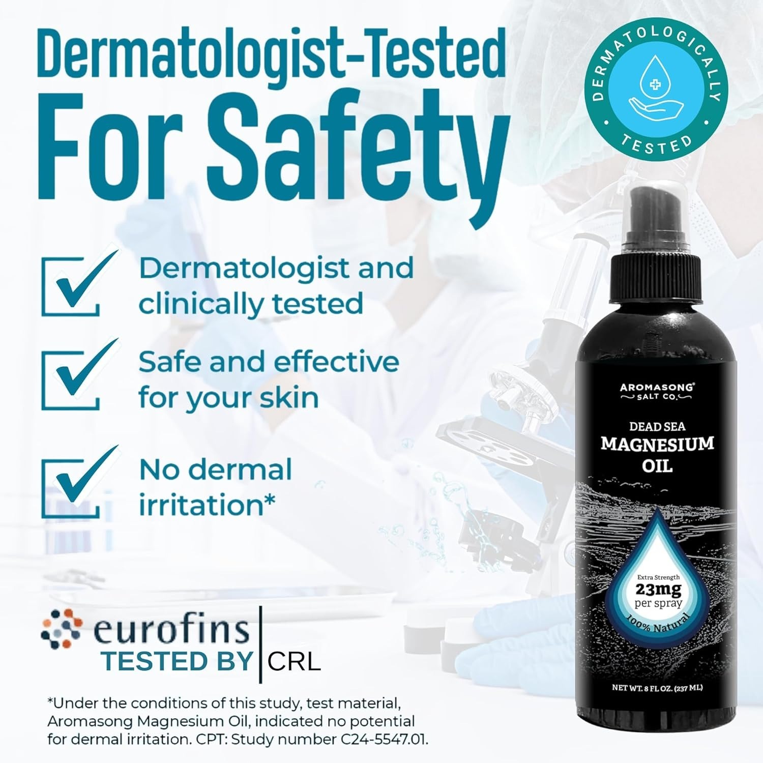 Magnesium oil spray with product and safety information