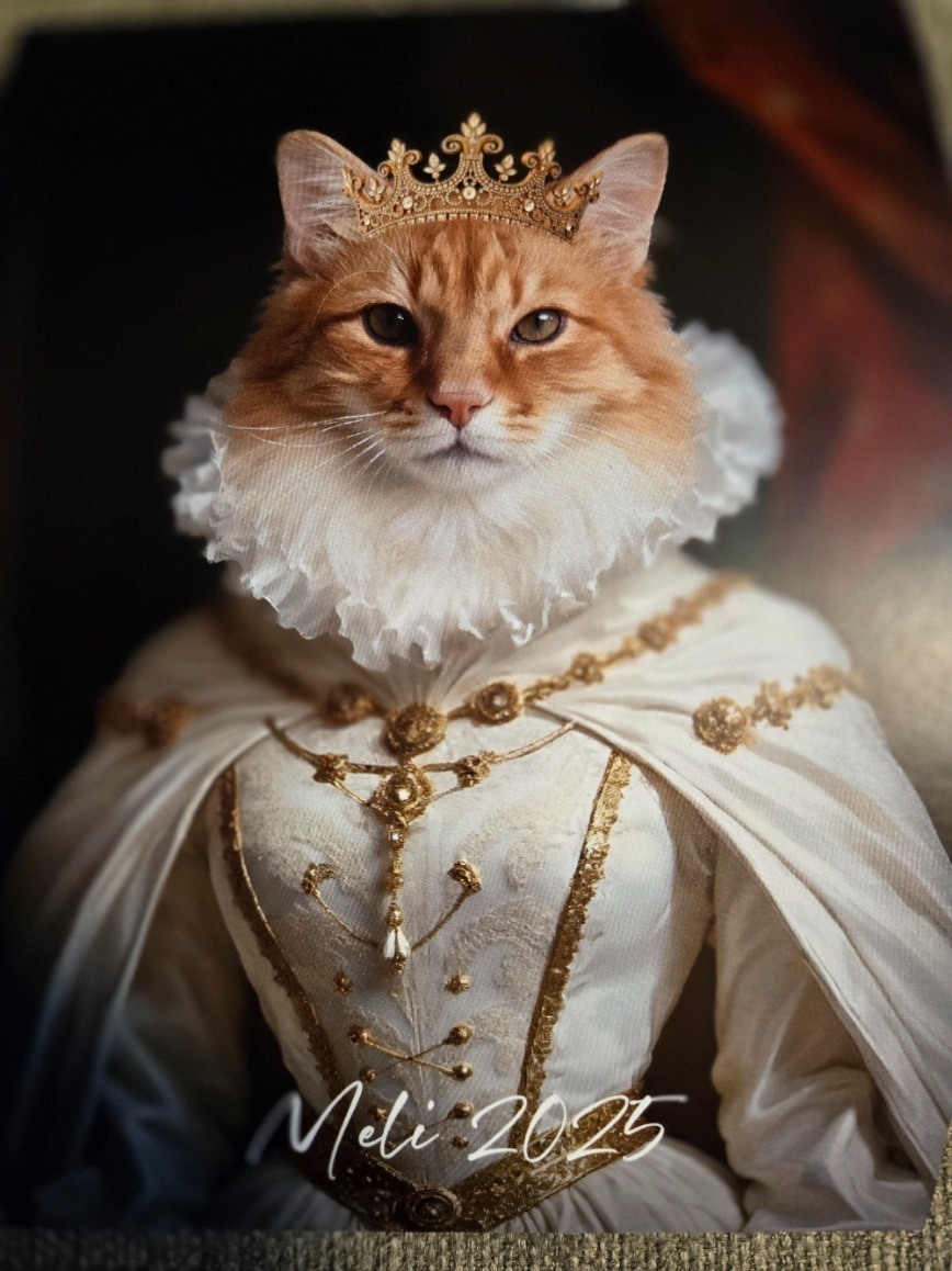 Custom regal portrait of a fluffy orange cat